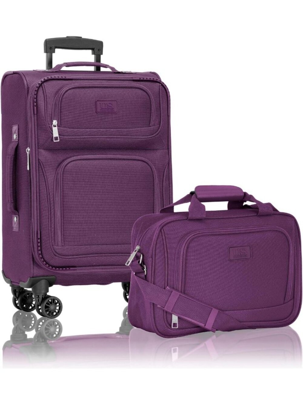 Lightweight Purple Rolling Carry-On Suitcase Set | 4-Wheel Softside Luggage